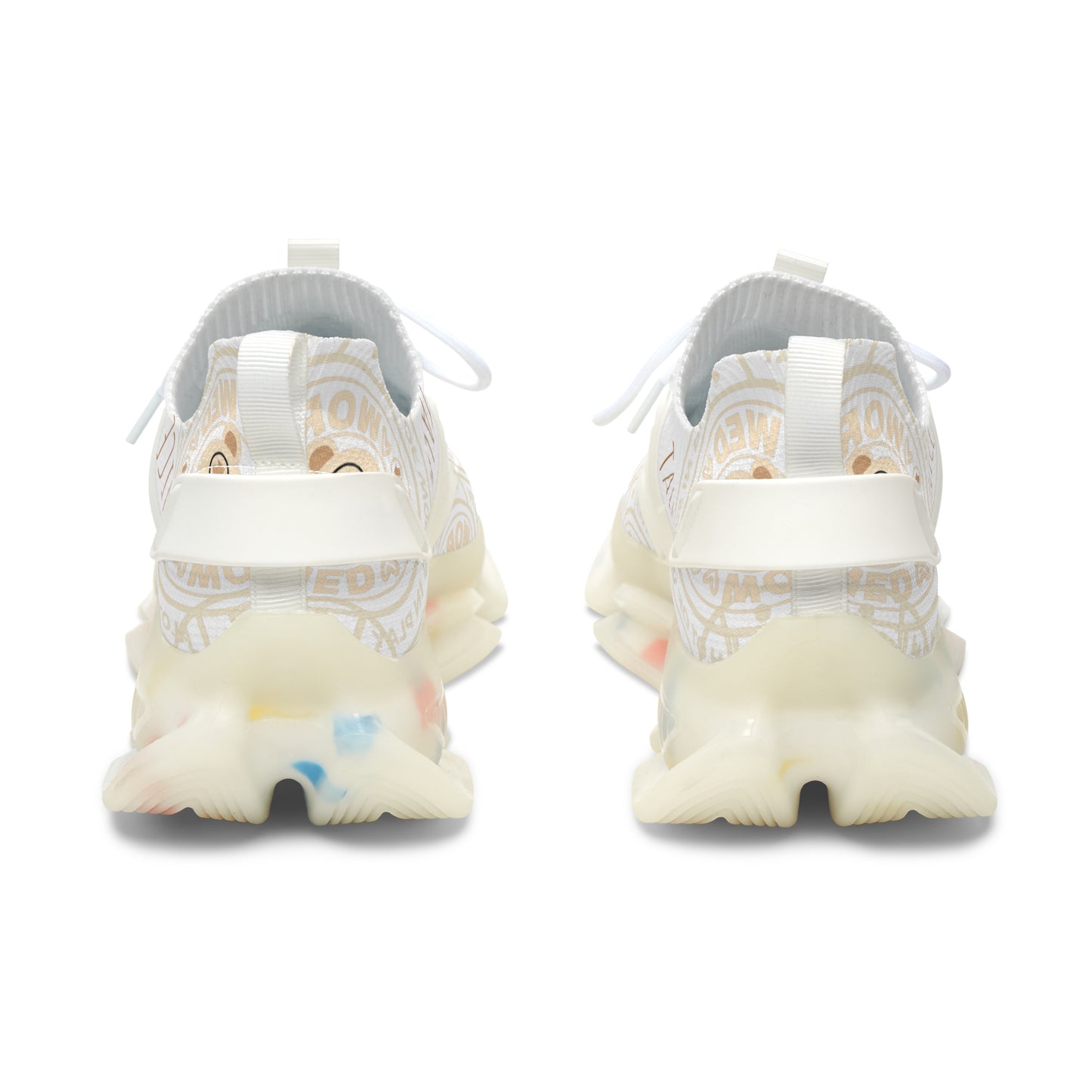 Women's White and Gold "Wordy Bear Classics"  Mesh Sneakers