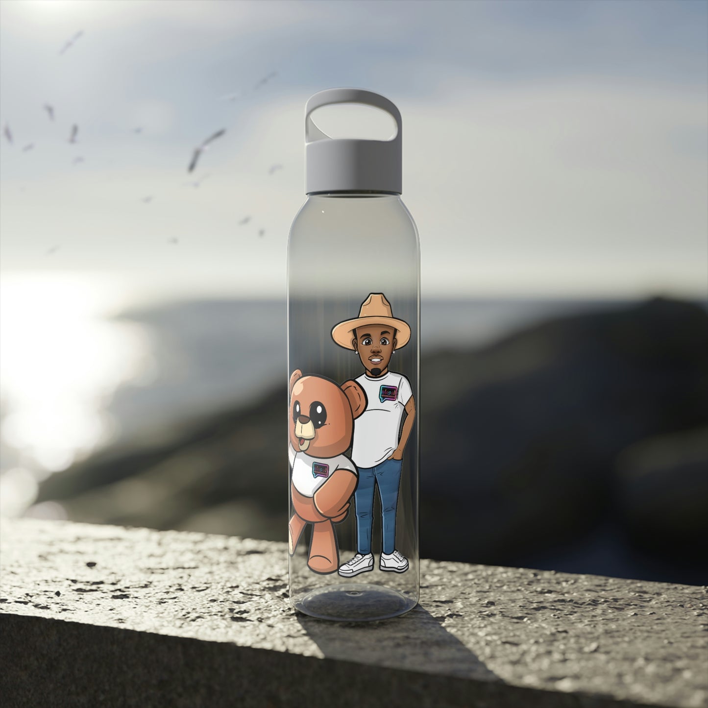 "Henry and Wordy Bear" Sky Water Bottle