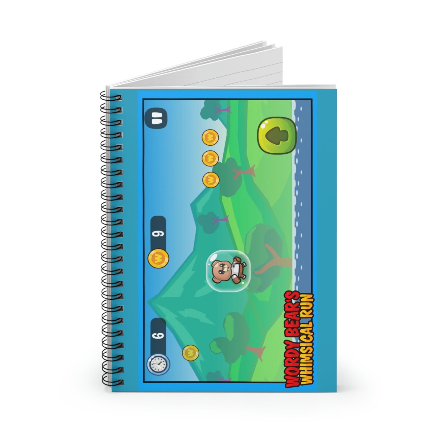 "Wordy Bear's Whimsical Run Game "  Spiral Notebook