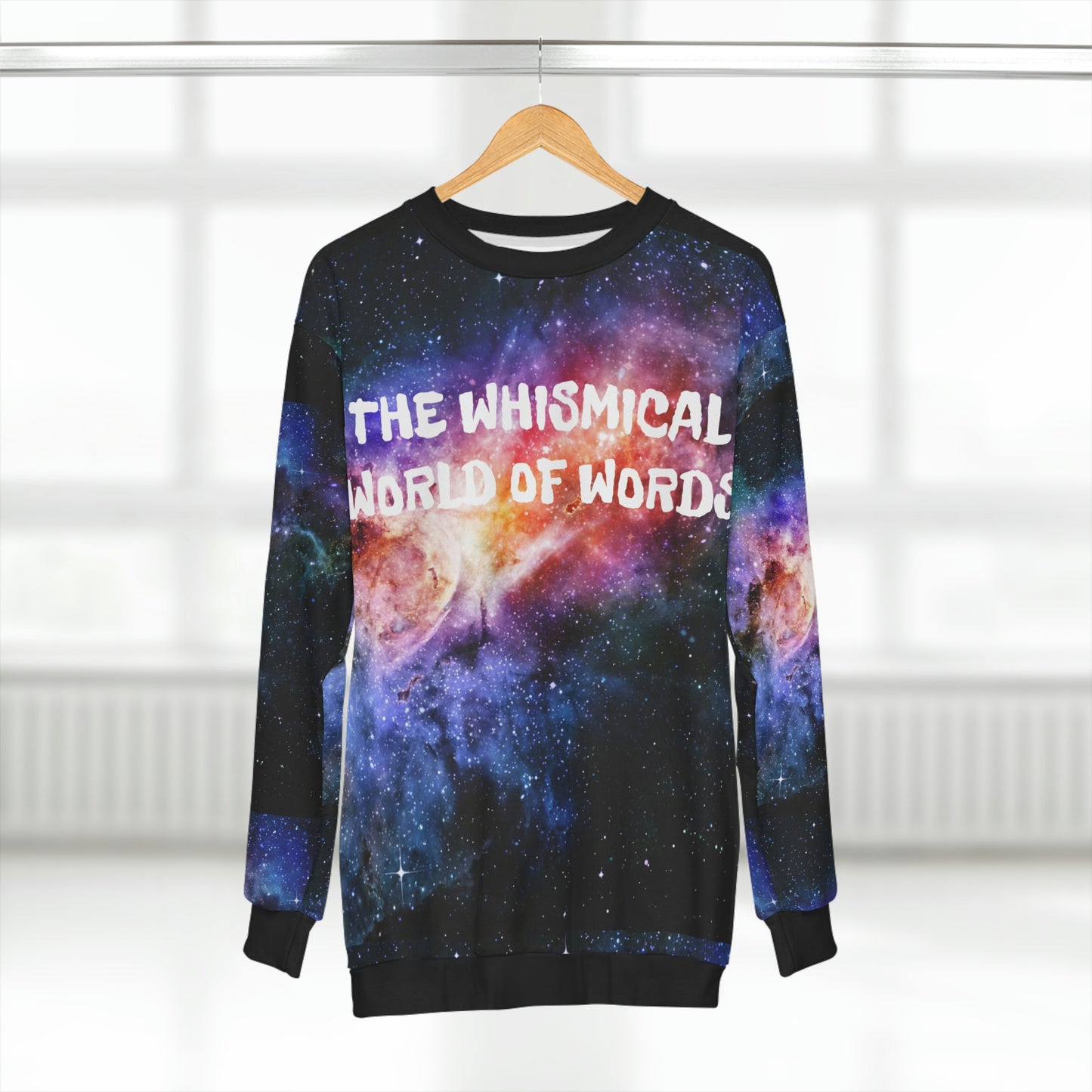 "Whimsical World of Words" Galactic AOP Unisex Sweatshirt