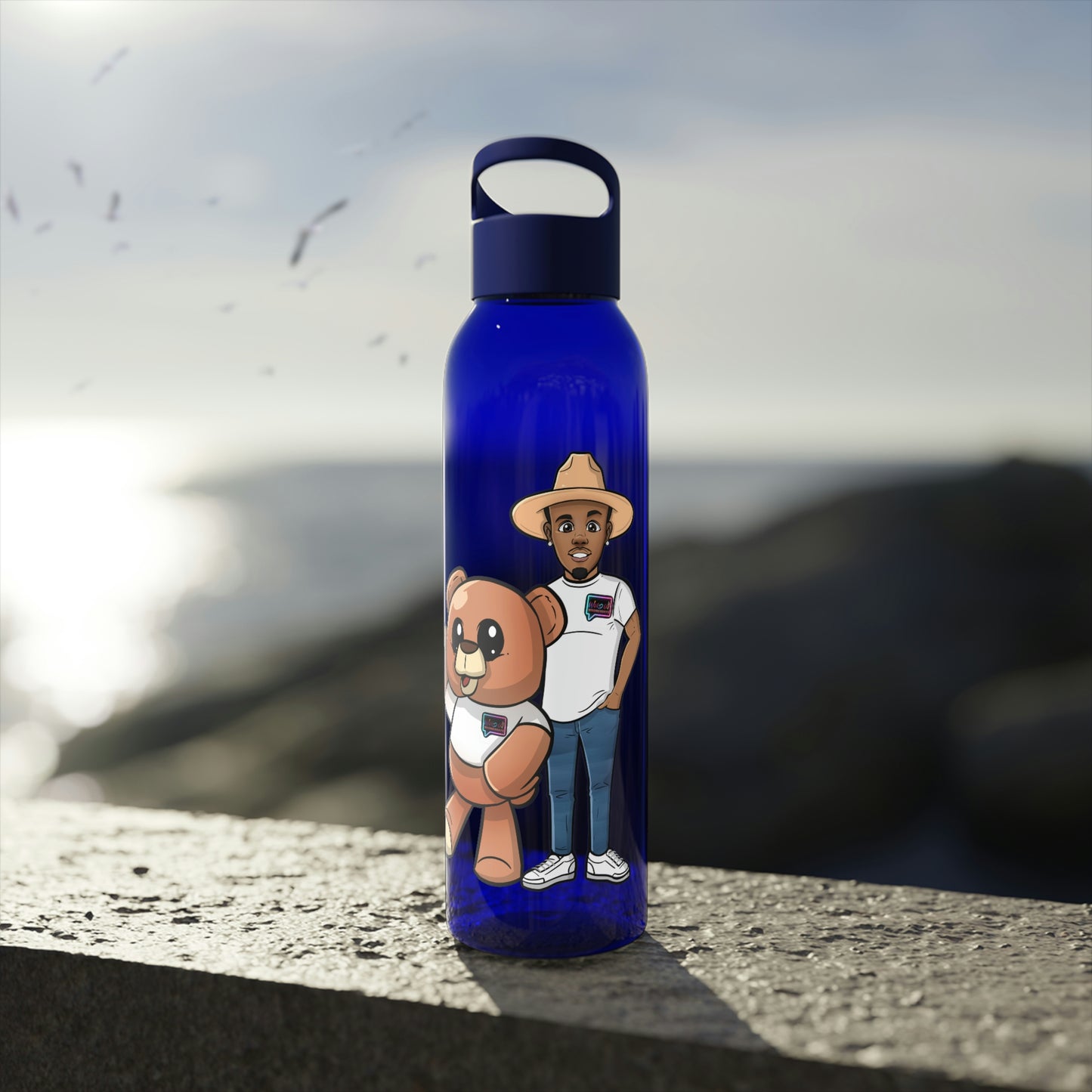 "Henry and Wordy Bear" Sky Water Bottle