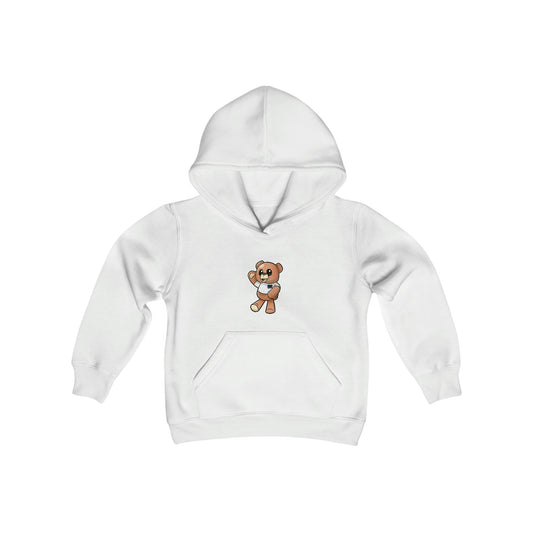 Youth "Wordy Bear"  Heavy Blend Hood (White)