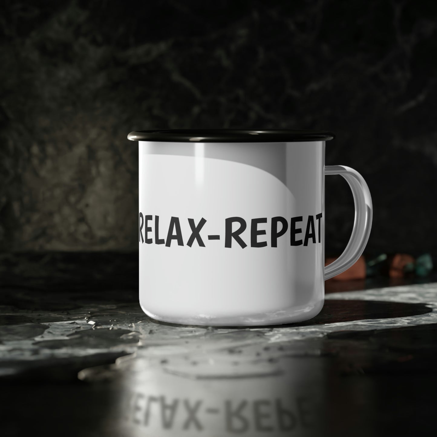 "Sip-Read-Relax-Repeat" Enamel Cup