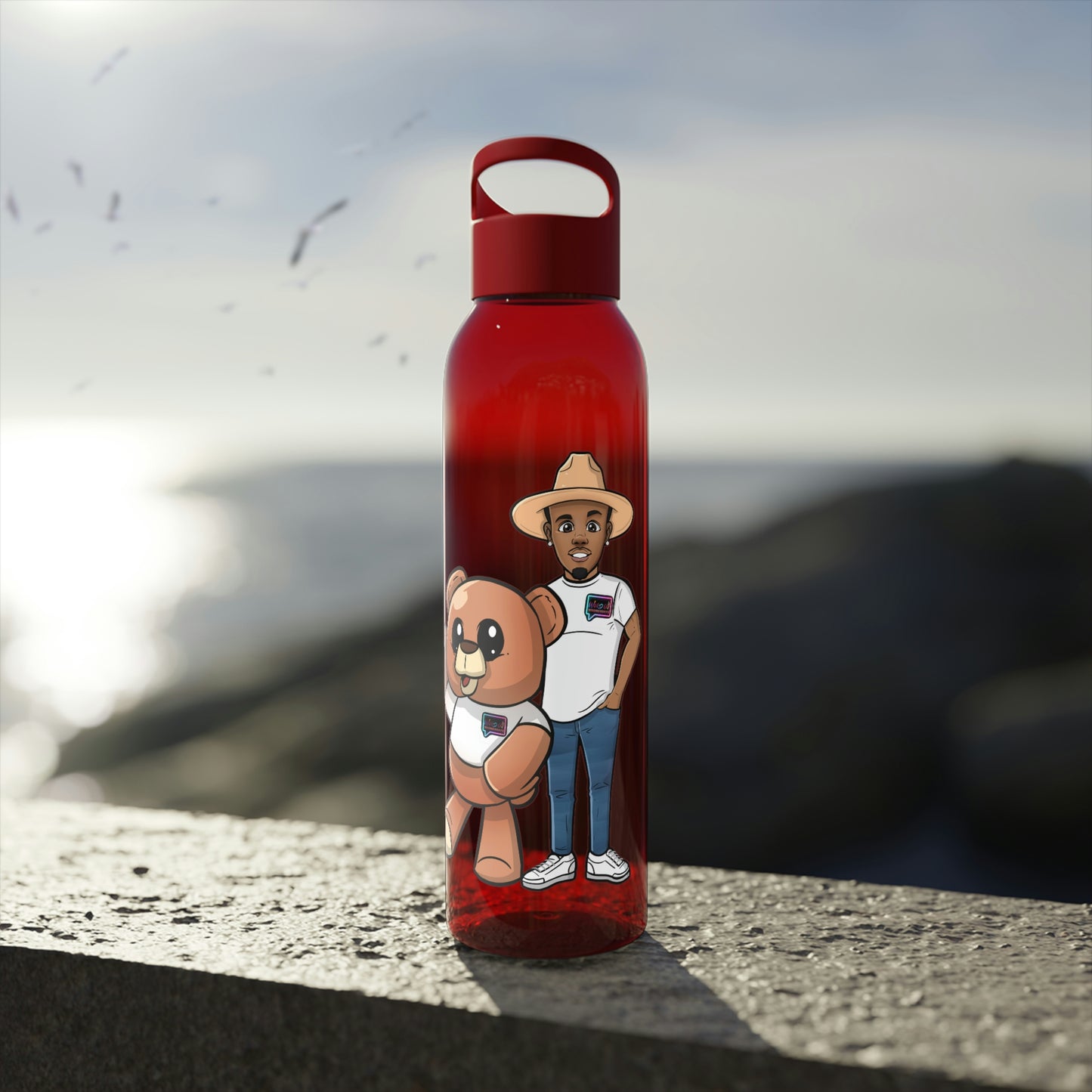 "Henry and Wordy Bear" Sky Water Bottle