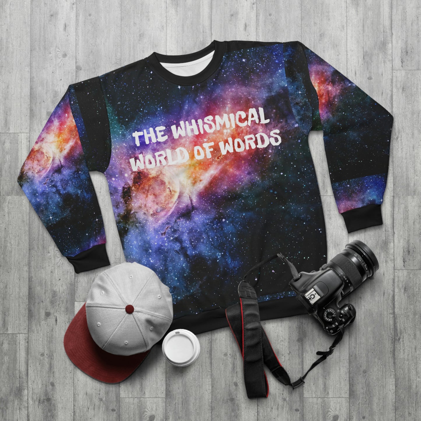 "Whimsical World of Words" Galactic AOP Unisex Sweatshirt